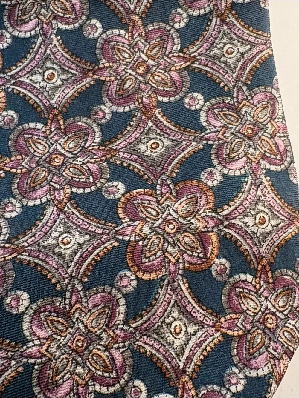 Vtg Christian Dior Monsieur Silk Tie Medallion Paisley Blue Pink Woven Italy USA